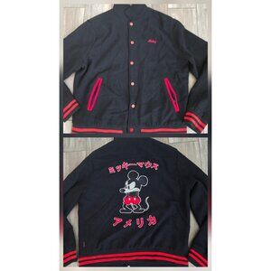 Disney x Forever 21 Mickey Mouse Button up Black Varsity Bomber Jacket Size XL